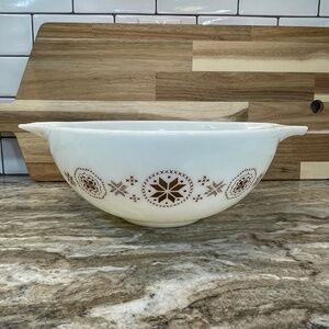 Pyrex Town and Country Brown Hex on Opal Cinderella Nesting Bowl 4 Qt #444